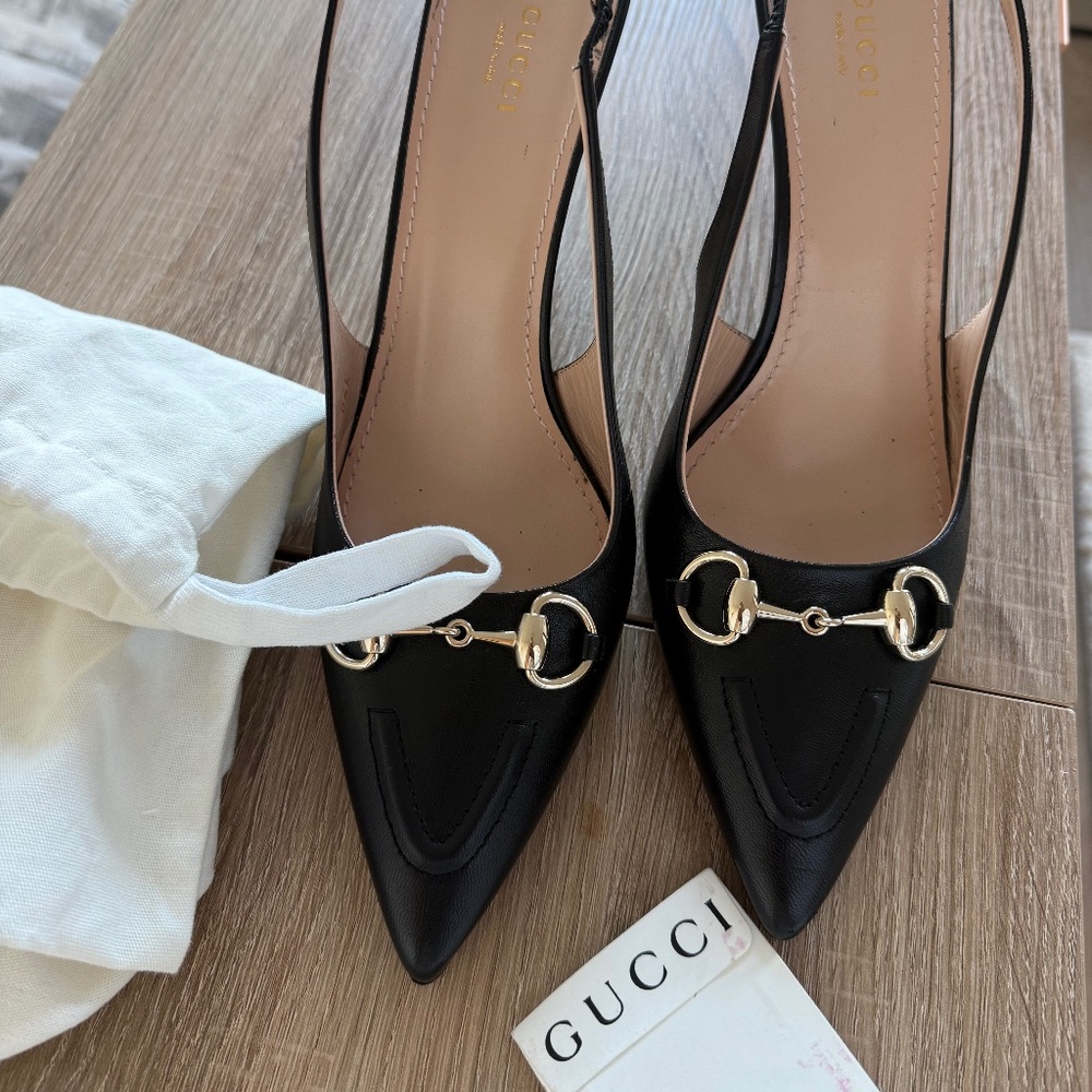 GUCCI Leather Horsebit slingback pump heels women’s (new)